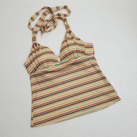 Victoria's Secret Womens Sz Small Tankini Top Stripes Gold Metalic Strip - Picture 1 of 6
